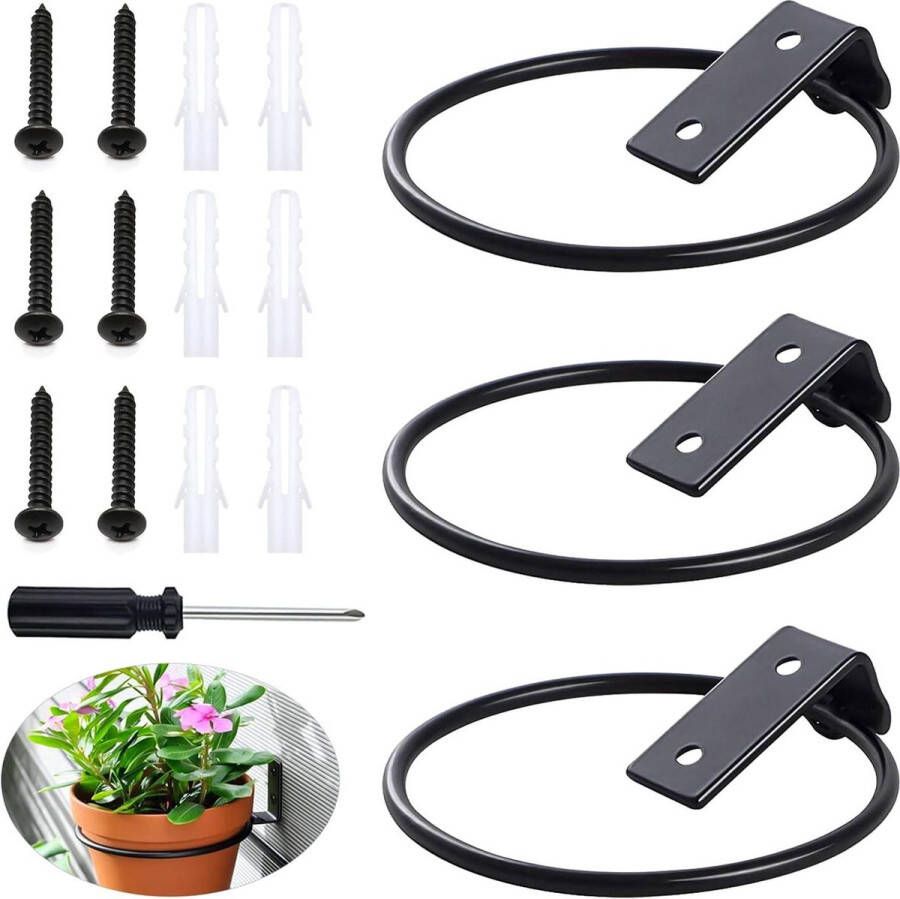 Plantenhanger set van 3 bloem- en plantenhouder voor wandmontage balkon tuin buiten- wandhouder bloempotrek kleerhangers met ring