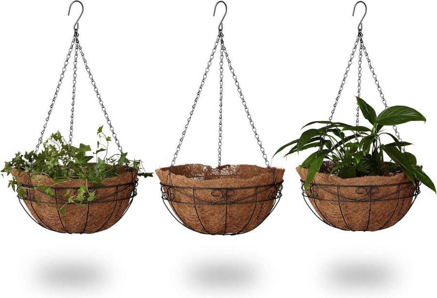 Plantenhanger set van 3 kokos 33 liter bloempot hanger tuin decoratie diameter 35 cm hanging basket bruin