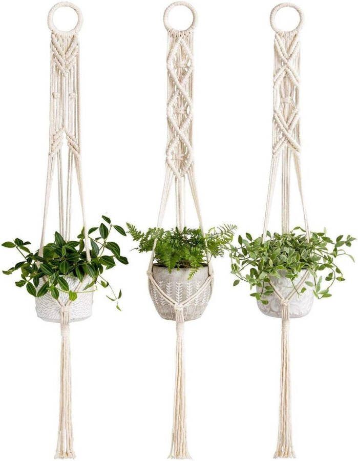 Plantenhanger Set van 3 macramé plantenhangers Indoor muurdecoratie Plantenmand Bloempothouder Boho-stijl Home decor 99 cm