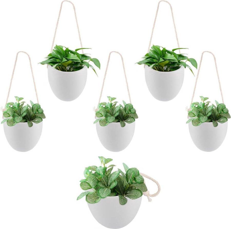 Plantenhanger Set van 6 macramé 9 x 95 cm hangende bloempotten wandvazen voor planten kleine hangplant bloempothouder hanglamp planten wanddecoratie voor kamer balkon en tuin