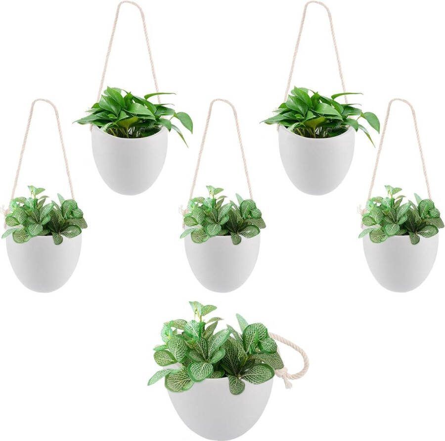 Plantenhanger Set van 6 macramé plantenhangers 95 cm hangende bloempotten wandvazen voor planten kleine hangplant bloempothouder hanglamp wanddecoratie voor kamer balkon en tuin