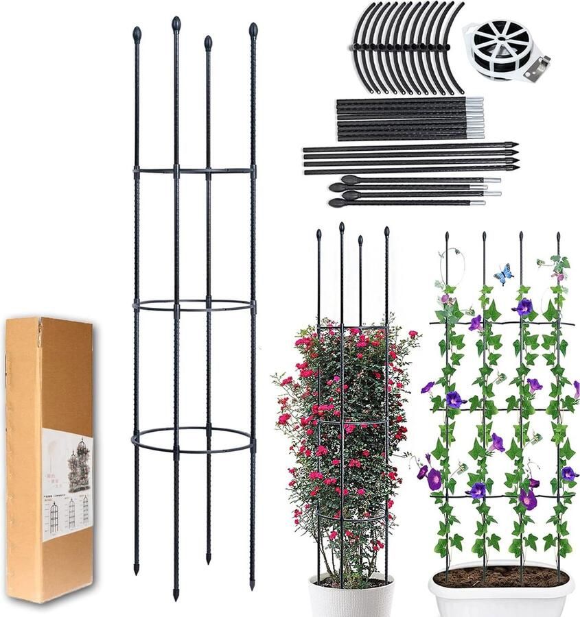 Plantenhouder plantenkooi ondersteuning tomatenkooi bloemkooi klimhulp planten robuuste tomatenkooi tuinplant steunstangen kooi lang staal geschikt voor alle klimplanten (145 cm)