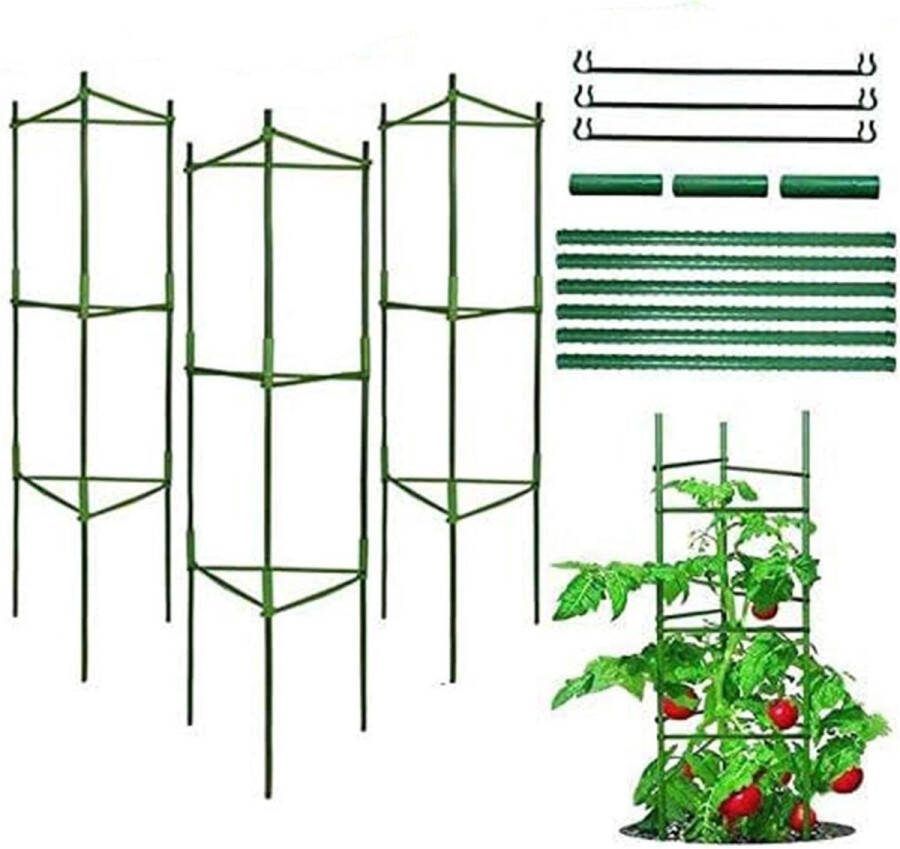 Plantenhouder tralieplanten robuuste tomatenkooi tuinplantensteunpalen kooi lang staal met kunststof gecoate plantenstokken met drijfstang (drie sets)