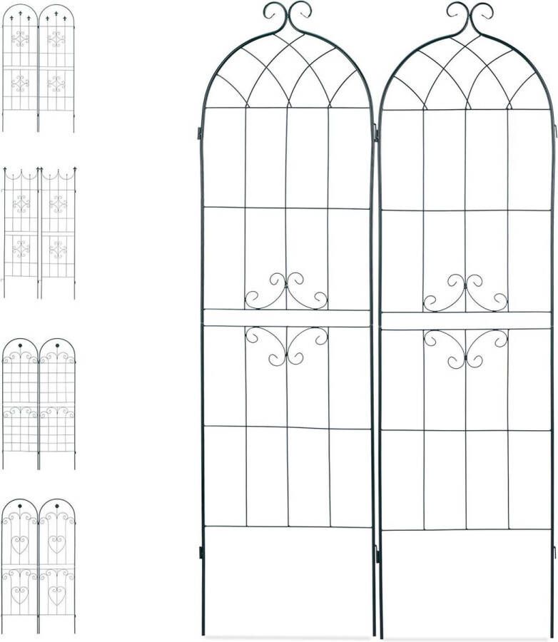 Plantenklimrek 180 x 50 cm Set van 2 Rankhulp Sierlijke Vormen Metaal Donkergroen plantensteun halfronde