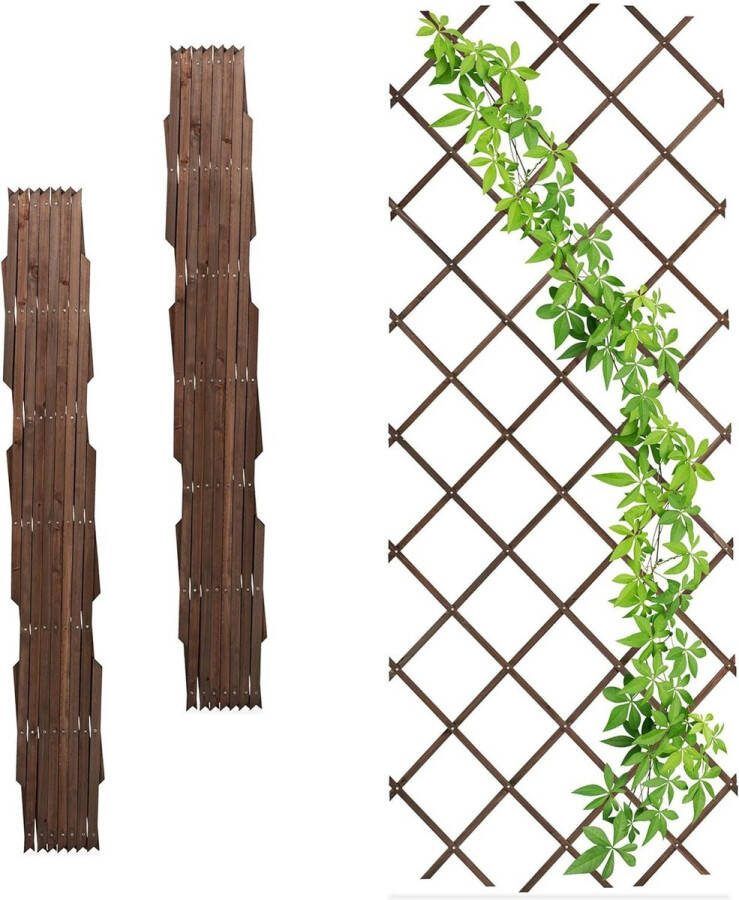 Plantenklimrek Uitschuifbaar Set van 3 Klimplantenrek 180 x 90 cm Houten Trellis voor Tuin Balkon Bruin HTML Content nodig Klimrek planten