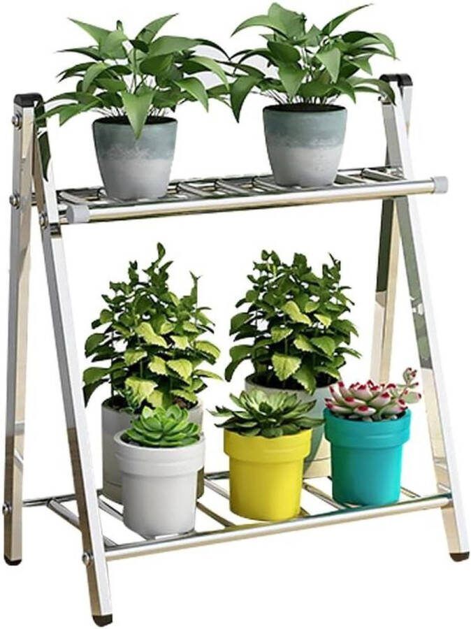 Plantenladder 2-Tier Metalen Plant Stands Indoor Ladder Plank Grote Plant Houder voor Tuin en Woonkamer Zwart en Wit Plantenladder