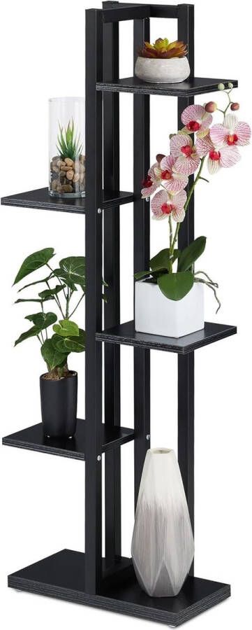 Plantenladder 5 etages zwart staal MDF woonkamer HBD 117x43x22 cm Relaxdays plantentrap Plantenladder