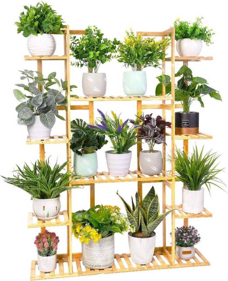 Plantenladder Bamboe Gelaagde Plantenstandaards voor Buiten Indoor Plantenladder met Planken Plantenhoek Tuinrek Plantenpot Stand Tuin Balkon Woonkamer Plantenladder