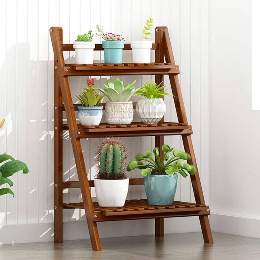 Plantenladder Bamboe Plantenrek Opvouwbare Plantenstandaard Bloementrap Binnen en Buiten 50 x 33 x 77 cm Plantenladder