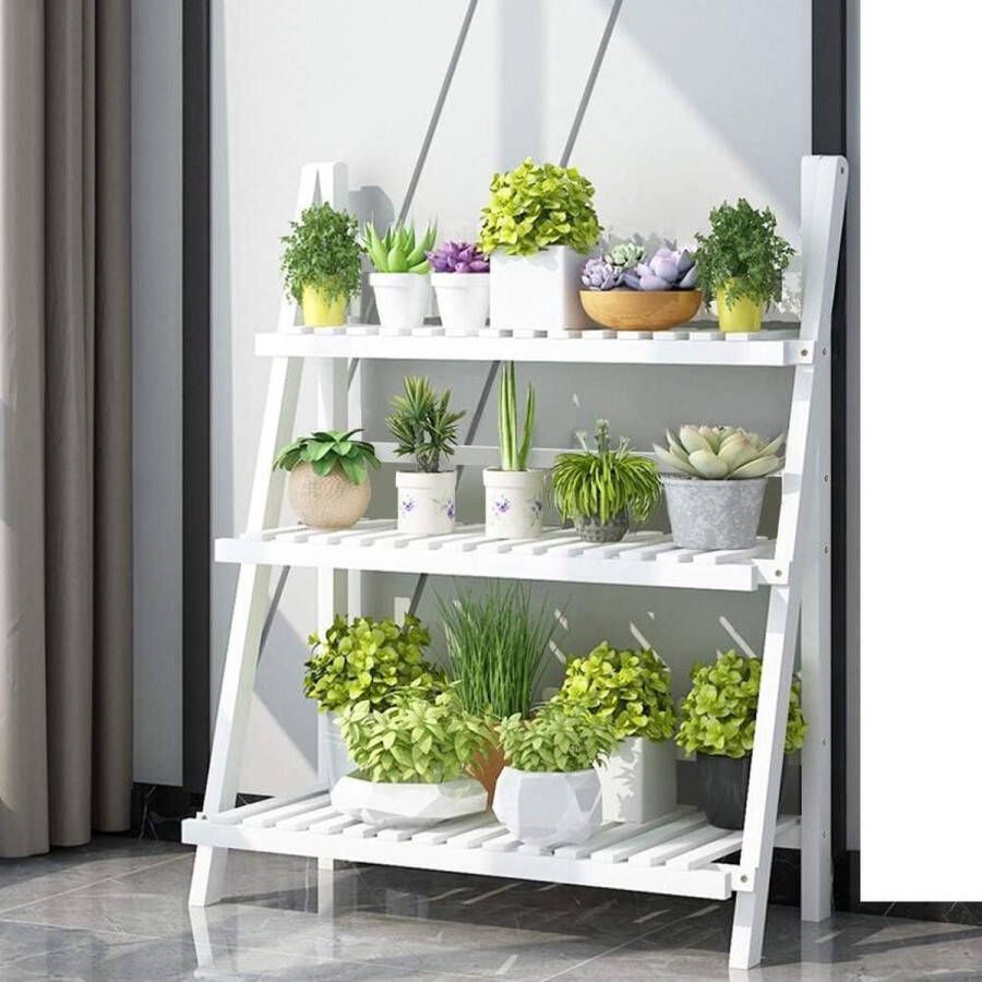 Plantenladder bloemenrek houten plank 3-traps-bloemenladder voor binnen-buiten decoratie 70-x-40-x-96-cm Plantenladder