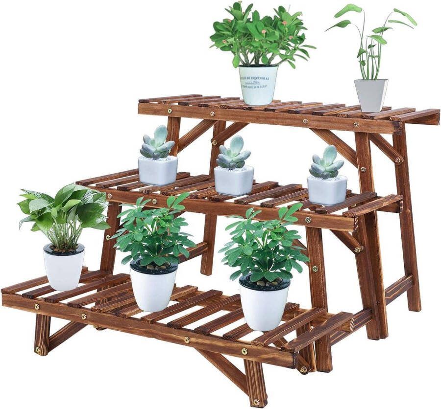 Plantenladder Houten Bank 3 Gelaagde Plant Stand Stap Planter Indoor Outdoor Plant Pot Stand Hoek Planten Bloempot Houder voor Patio Tuin Balkon Yard 3 stuks-set Plantenladder