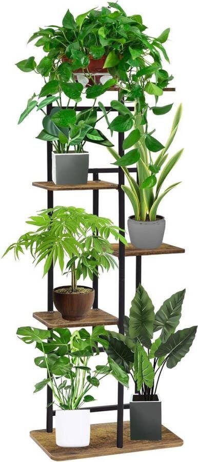 Plantenladder houten bloemenrek 5-laagse plantenstandaard bloemenbank bloementrap staand rek voor binnen tuin balkon decoratie Plantenladder