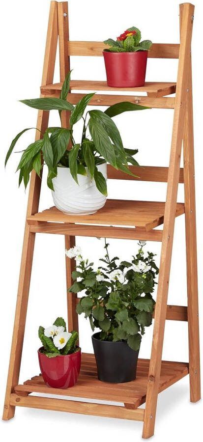 Plantenladder inklapbaar houten bloemenrek met 3 etages 1075 cm plantentrap bruin Plantenladder