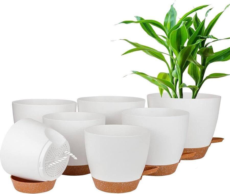 Plantenpotten set van 7 Zelfbewaterende bloempotten Wit