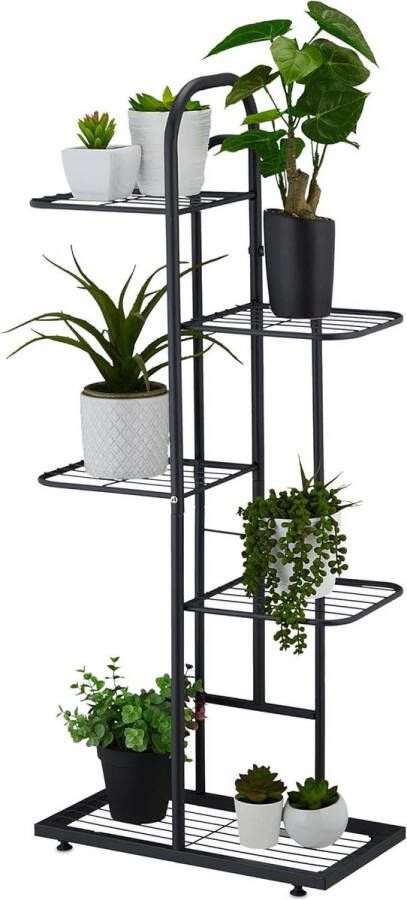 Plantenrek 5 etages bloemen en kruiden metalen plantenetagère HxBxD 96 x 45 x 22 cm zwart