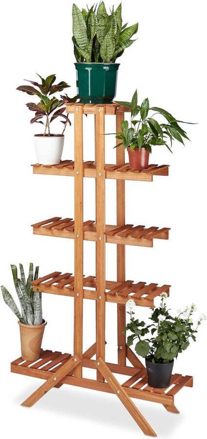 Plantenrek 5 etages houten plantentrap voor binnen decoratie ca. 1425 x 83 x 285 cm lichtbruin
