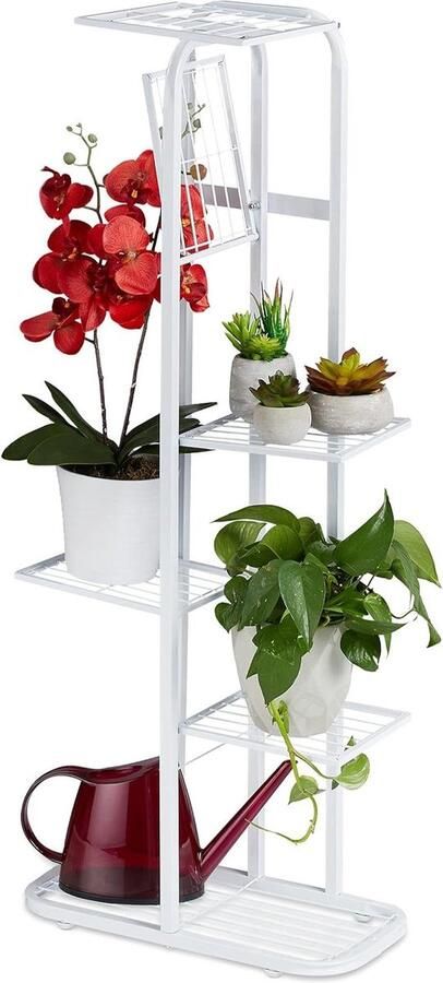 Plantenrek 6 etages Hoog en smal Poedercoating Binnen en buiten HBD 107 x 44 x 24 cm Wit
