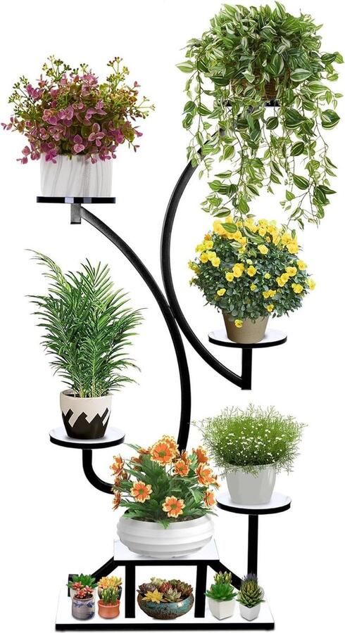Plantenrek bloementrap met 7 planken plantenstandaard voor binnen bloemenrek voor balkon en woonkamer metaal en MDF zwart