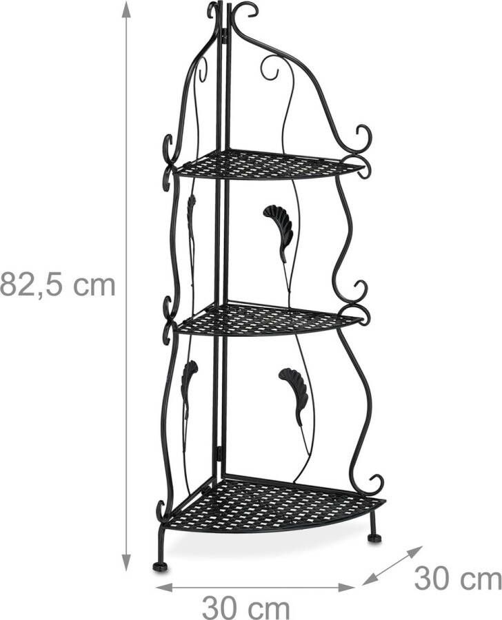 Plantenrek hoek 3 etages HBD: 82 5 x 30 x 30 cm hoekrek inklapbaar bloemenrek met vintage look zwart