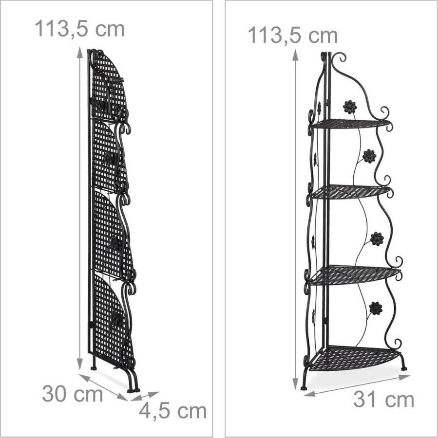 Plantenrek hoek 4 etages voor binnen & buiten metaal HBD: 113 5 x 31 x 31 cm vintage plantentrap zwart