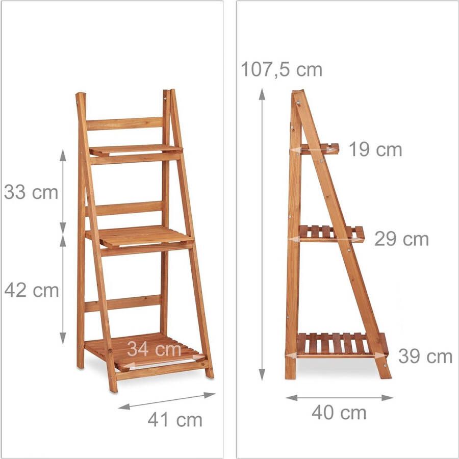 Plantenrek hout bloemenrek met 3 etages inklapbaar HBD ca. 107 5 x 41 x 40 cm plantentrap bruin