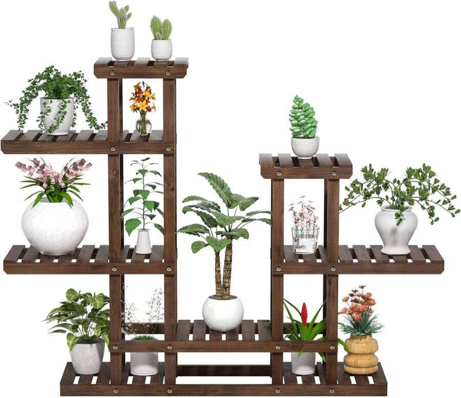 Plantenrek hout bloemenrek outdoor Yaheetech bloementrap 6 niveaus plantentrap met meerdere verdiepingen houten rek 1205 x 25 x 965 cm bloemenstandaard voor tuin woonkamer balkon binnen