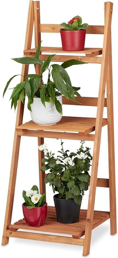 Plantenrek hout inklapbaar plantentrap 3 etages bruin ca. 1075 x 41 x 40 cm