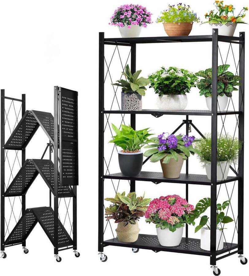 Plantenrek klaprek metaal bloemenstandaard zonder installatie 4 etages voor balkon en tuin