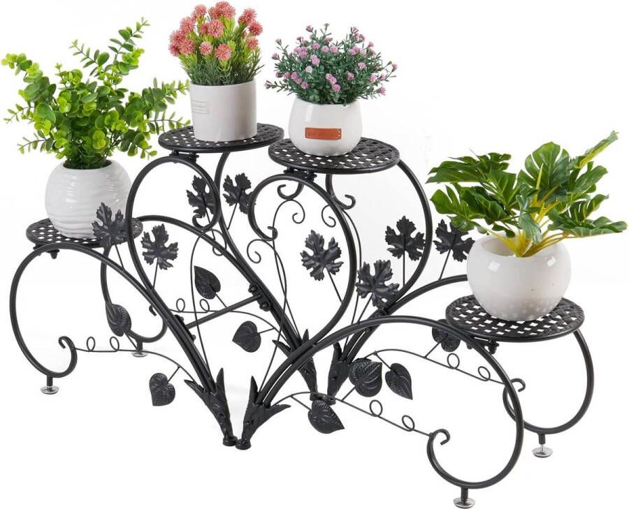 Plantenrek met 4 planken Smeedijzeren plantenhouder voor bloempotten Maximale belasting 20 kg Huis balkon terras tuin Buffet 90 x 42 x 21 cm Zwart