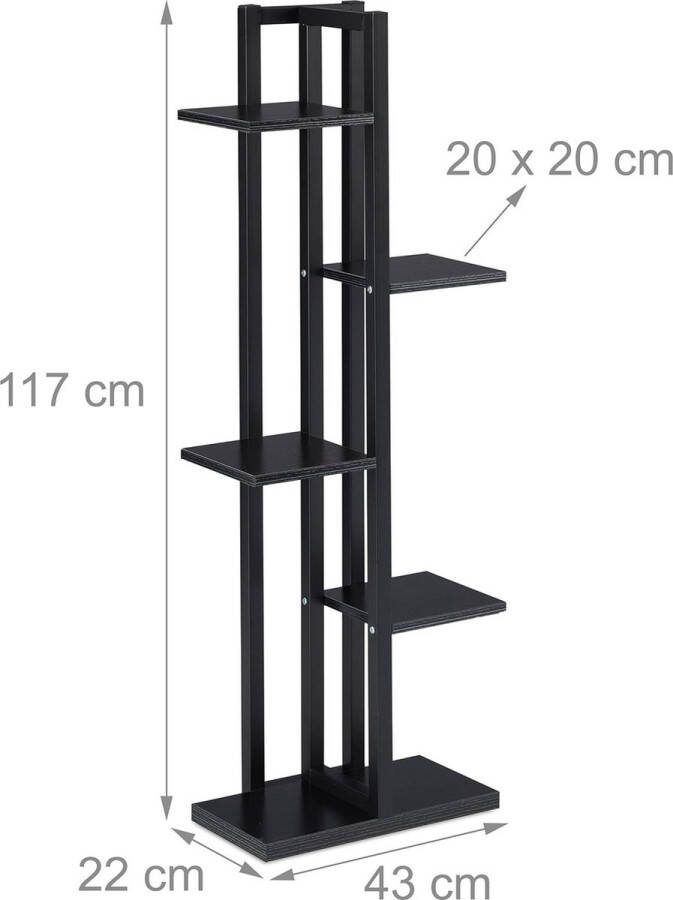 Plantenrek met 5 etages voor binnen woonkamer HBD: 117x43x22 cm staal MDF plantentrap groot zwart