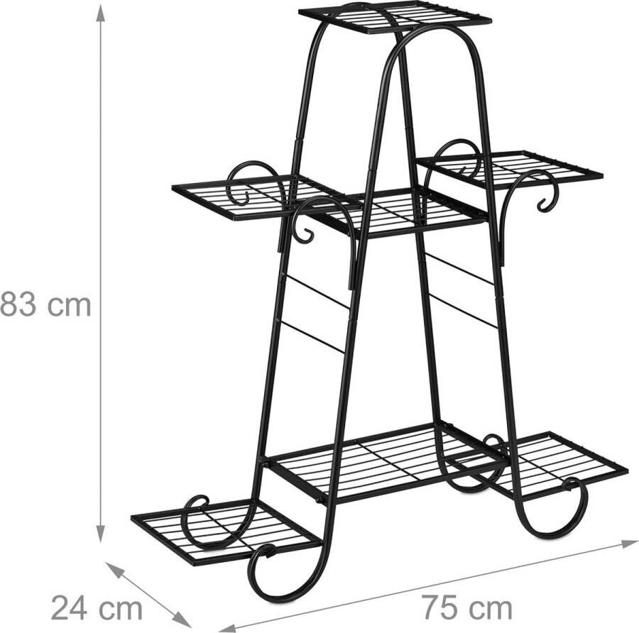 Plantenrek metaal vintage HBD: 83 x 75 x 24 cm planten etagere voor binnen woonkamer met 7 etages zwart