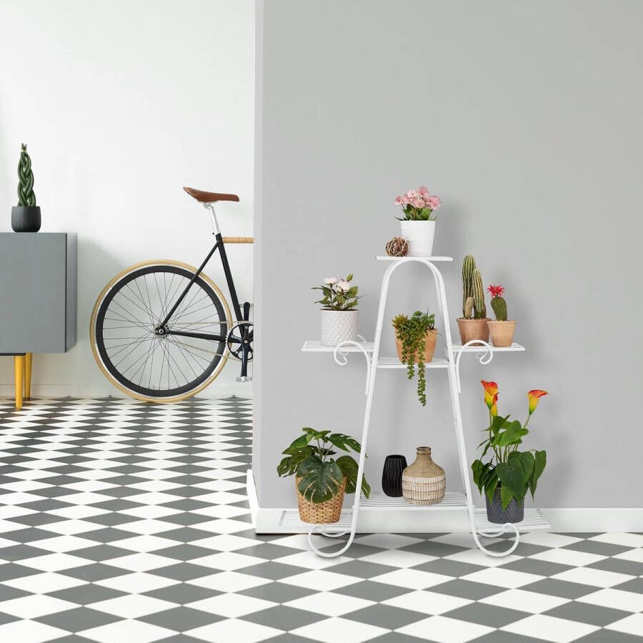 Plantenrek metaal vintage HBD: 83 x 75 x 24 cm planten etagere voor binnen woonkamer met 7 etages wit