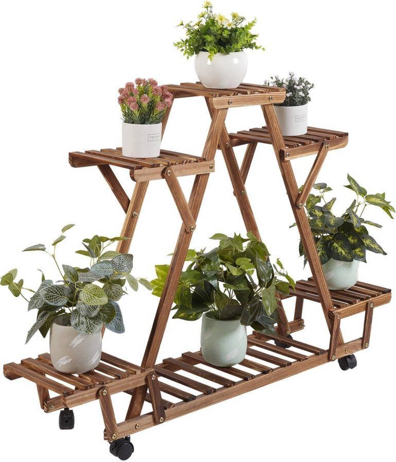 Plantenrek Planten tafel- Hout Met opslag Driehoekig Op Wielen