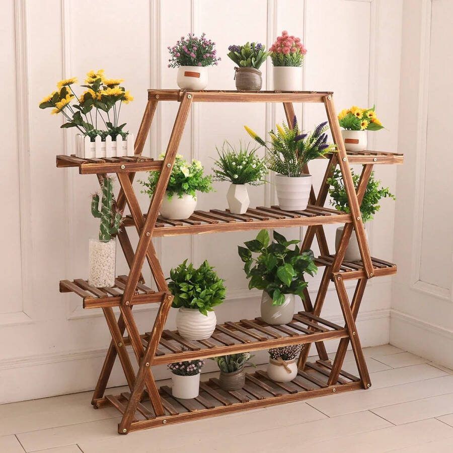 Plantenrek Vakkenkast Binnen en Buiten Grenenhout 8 Vakken 94x25x106 cm Kantoor Huiskamer Tuin Dressoir Hout