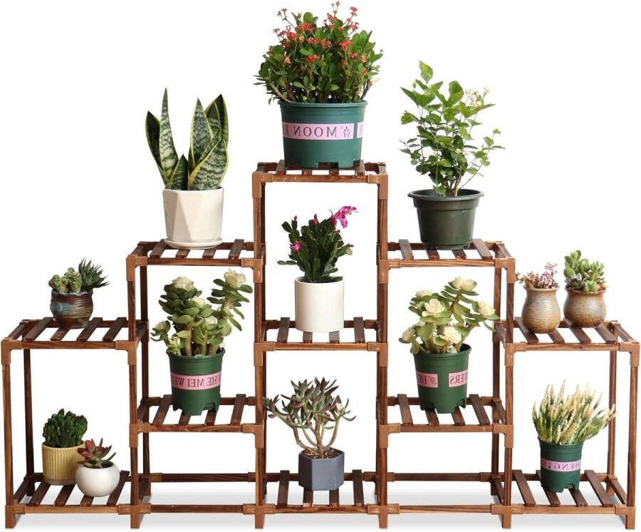 Plantenrek voor binnen en buiten 11 verdiepingen bloemenstandaard bloemenhanger houten bloementrap balkon woonkamer en tuin installatiegereedschap (1359 x 249 x 77 cm)