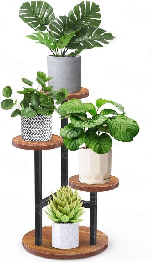 Plantenrekken Binnenshuis Hoekbloemrekken Meerdere Lagen Houten Metalen Plantenrekken 3-Laags Hoge Bloemstandaard Potstandaard Tuin Woonkamer Buiten