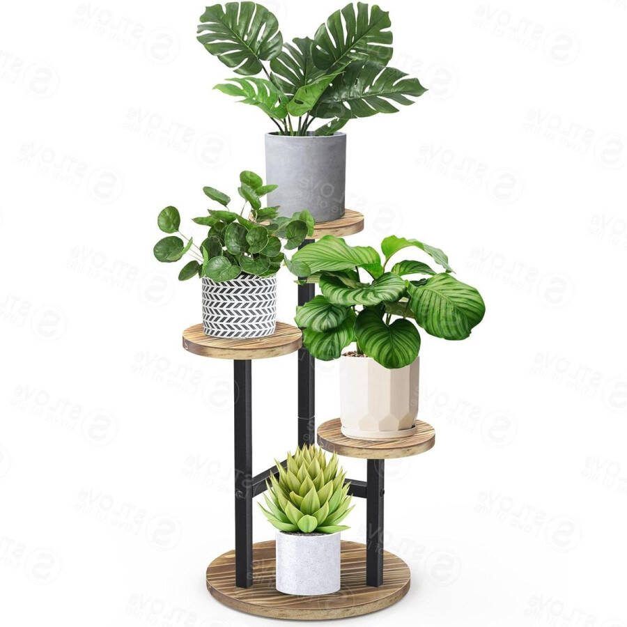 Plantenrekken Met Meerdere Lagen Houten Metalen Bloemenrek 3-Laags Hoog Plantenrek Potstandaard voor Binnen en Buiten