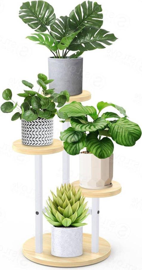 Plantenrekken voor Binnenshuis Hoekbloemrekken Met Meerdere Lagen Houten en Metalen Plantenrekken 3-Laags Hoge Bloemstandaard en Potstandaard Voor Tuin en Woonkamer Buiten gebruik