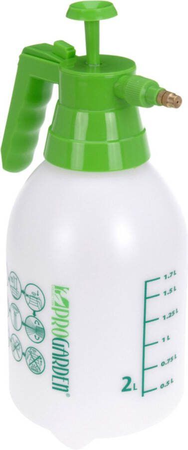 Pro Garden Drukspuit plantenspuit met hand pomp wit groen 2 liter Waterverstuiver Plantensproeier