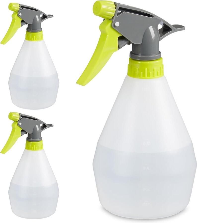 Plantenspuit 3-delige set 500 ml nevel of straal met maatstrepen hervulbaar kunststof verstuiver wit