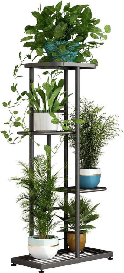 Plantenstandaard metaal 4-laags bloempot plank binnen buiten plantenrek terras tuin hoek balkon woonkamer donkergrijs