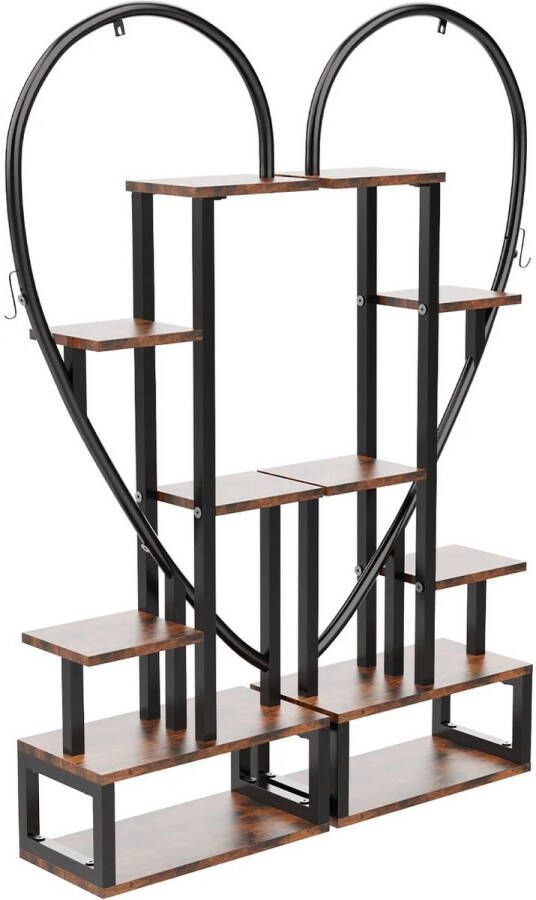 Plantenstandaard Plantenrek Plantentafel Voor Binnen En Buiten Hartvorm 112x28x165cm Zwart Bruin