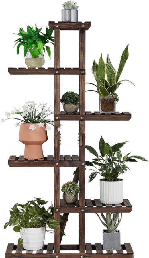 Plantenstandaard Plantentafel Bloemenplank Plantenrek 6-Laags Massief Hout Donkerbruin