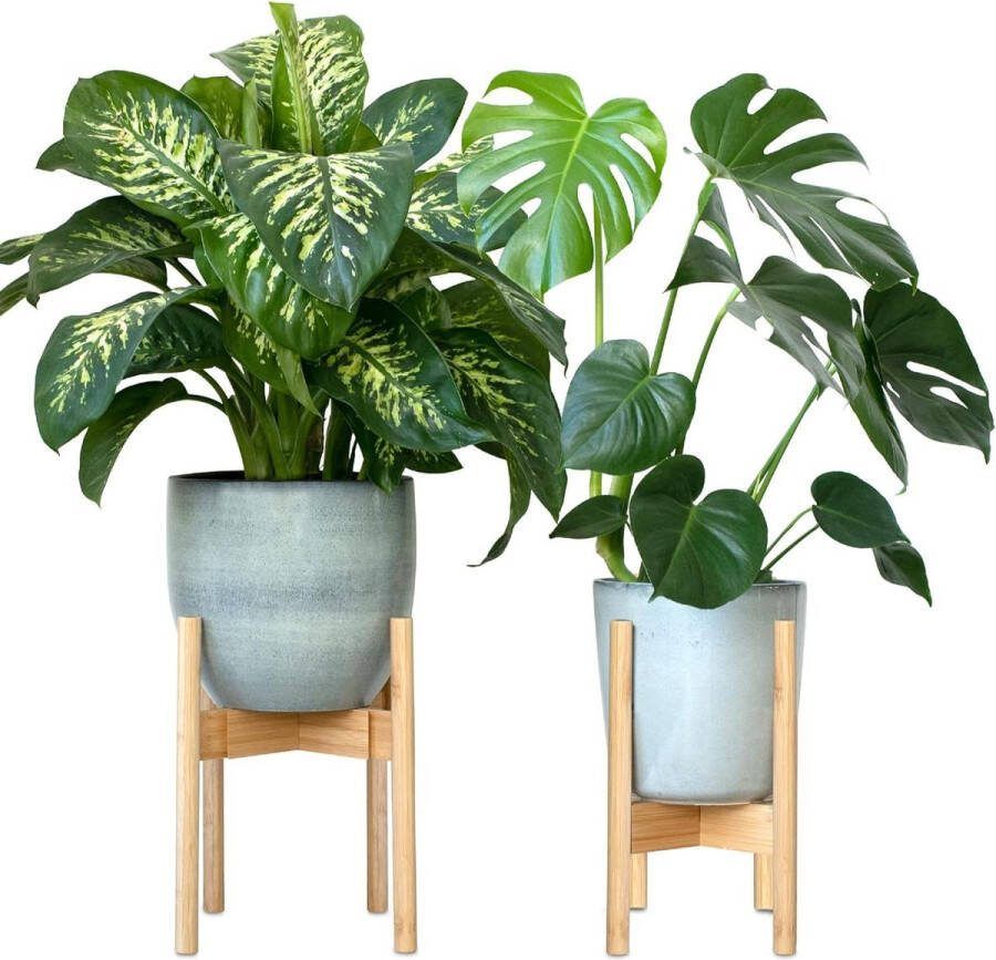 Plantenstandaard Set Verstelbare Houten Bloempotstandaard Bamboe Ø 20-30 cm Binnen 2 Stuks