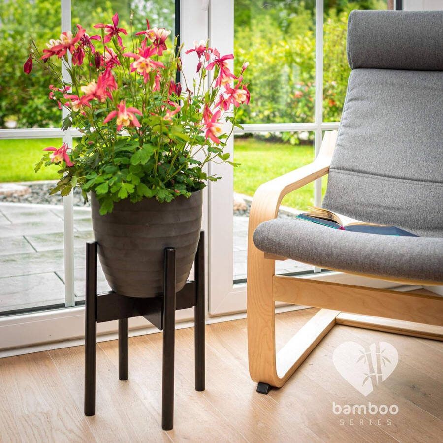 Plantenstandaard Verstelbare Bloempothouder van Bamboehout voor Binnen en Buiten Zwart