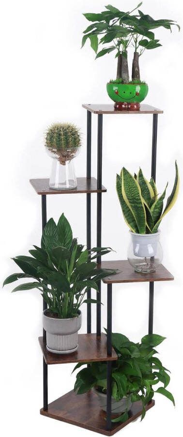 Plantenstandaard voor binnen 5 niveaus metalen bloemenplank bloempothouder hoog woonkamer balkon terras tuin slaapkamer