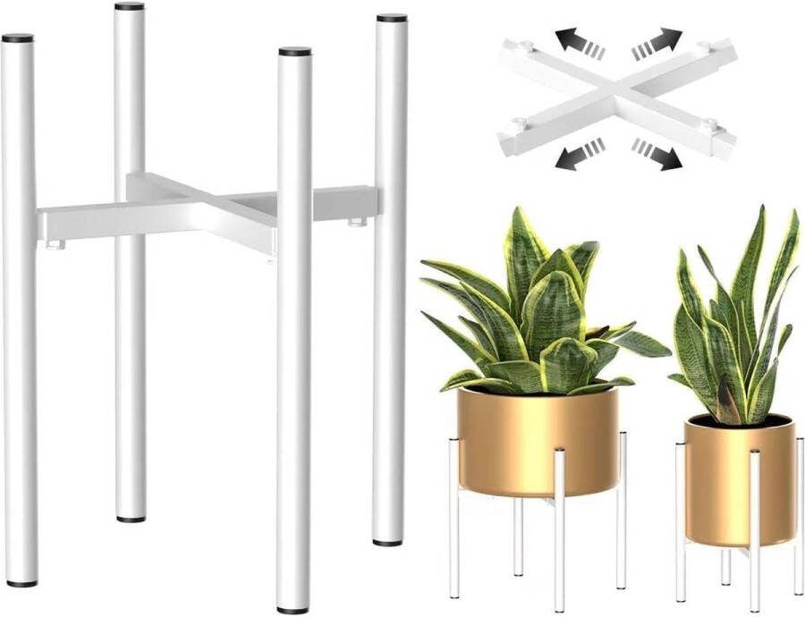 Plantenstandaard wit voor binnen metaal verstelbaar voor 21-30 cm bloempot (niet meegeleverd) eenvoudig te monteren bloementrap 1 stuks