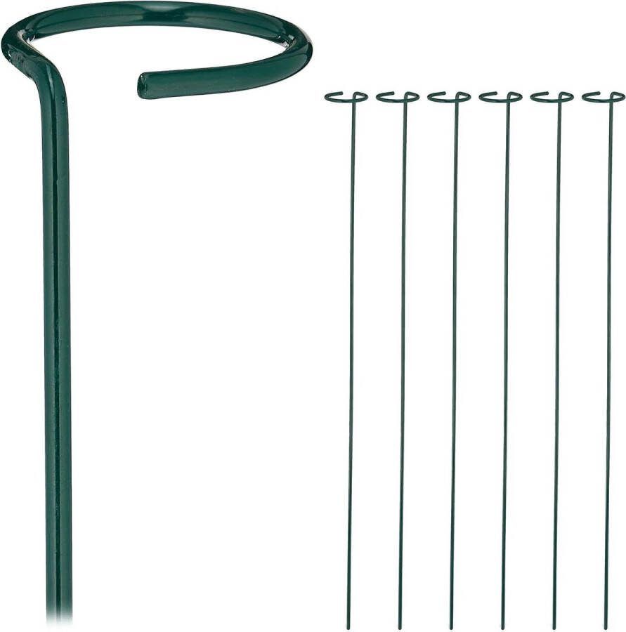 Plantensteun ring set van 6 robuust en weerbestendig plantenstok metaal 80 cm hoog donkergroen met spike plantensteun halfronde