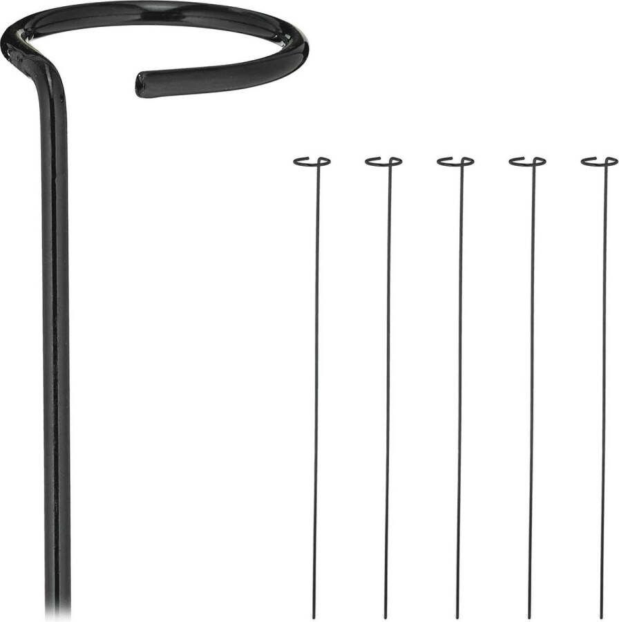 Plantensteun set van 6 plantenstokken met ring ronde klimhulp rozen 80 cm lang tuinstokken zwart plantensteun halfronde