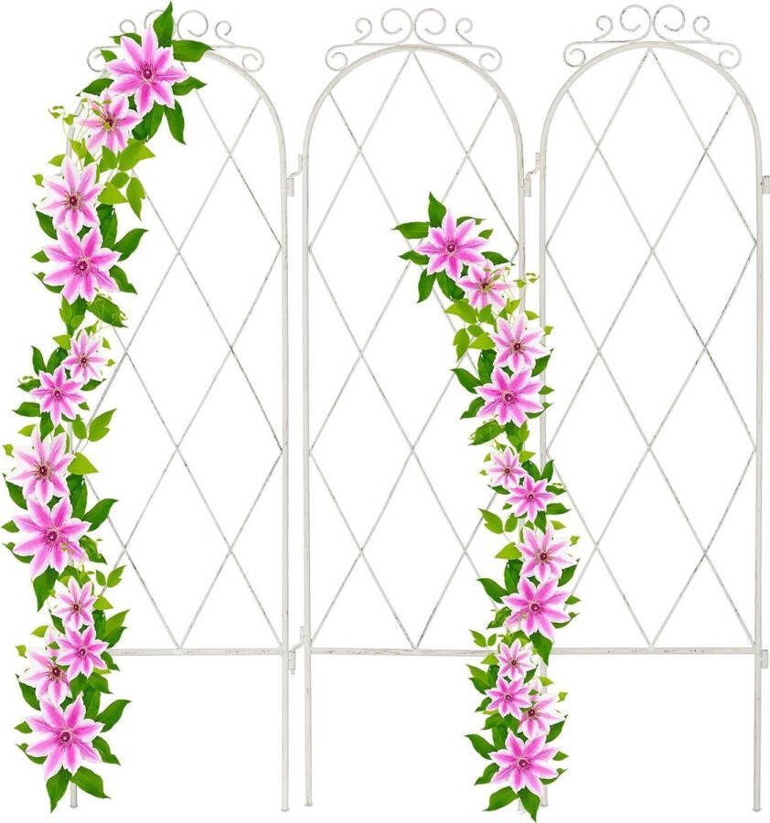 Plantensteun voor klimplanten 3 rekken ca. 92 x 275 cm wit tuinplanten ondersteuningssysteem klimplantgeleider